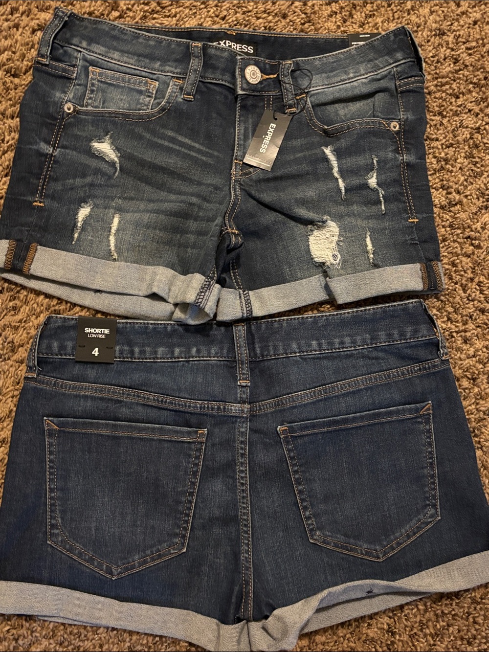Express Dark Blue Distressed Cuffed Denim Shorts